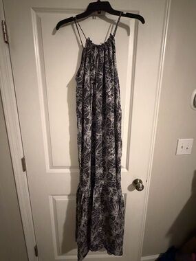 NWT Navy Floral Halter Maxi Dress with Spaghetti Straps